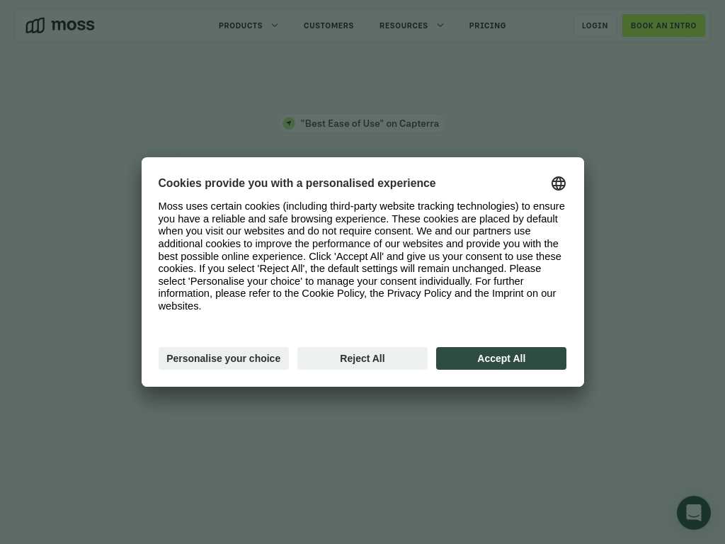 Screenshot of the website of Moss