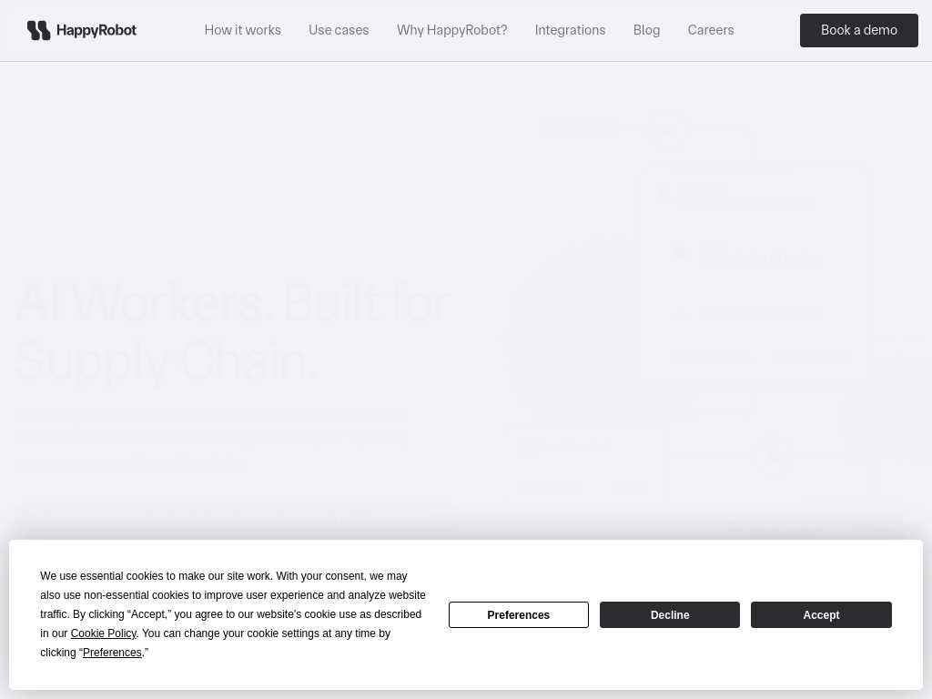 Screenshot of the website of HappyRobot
