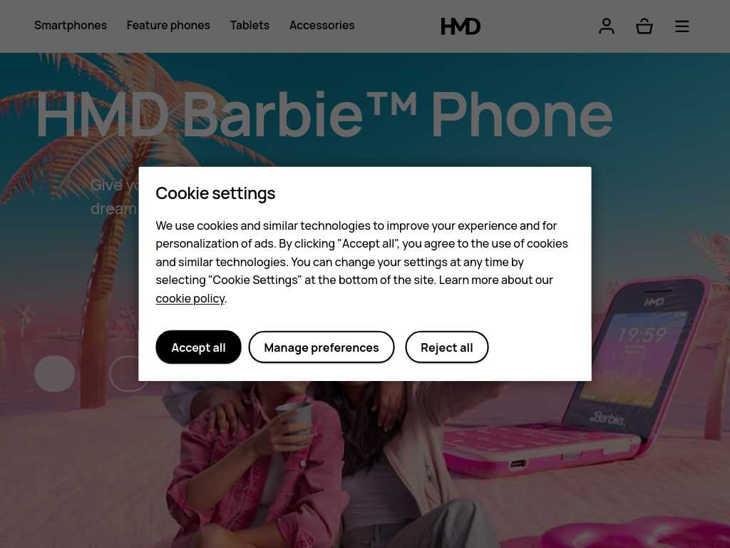 Screenshot of the website of HMD Global Oy