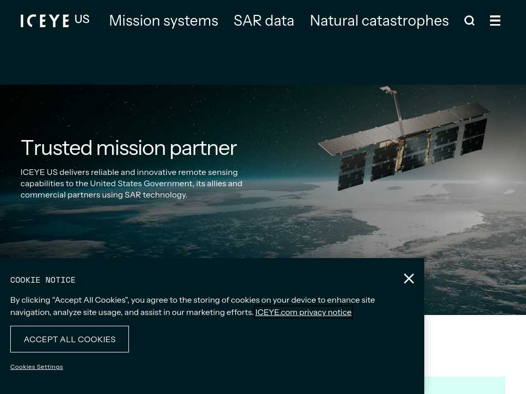Screenshot of the website of ICEYE