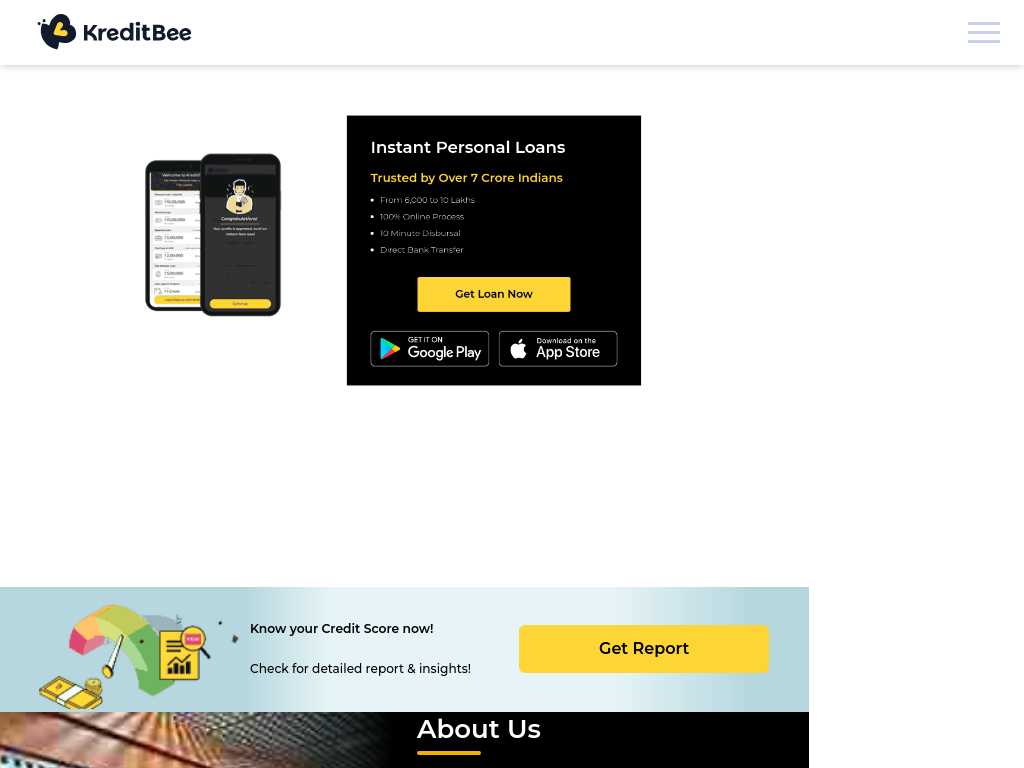 Screenshot of the website of KreditBee