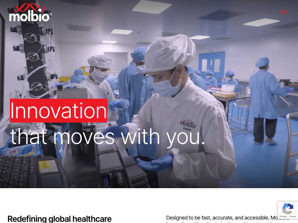 Screenshot of the website of Molbio Diagnostics