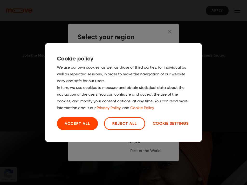 Screenshot of the website of Moove