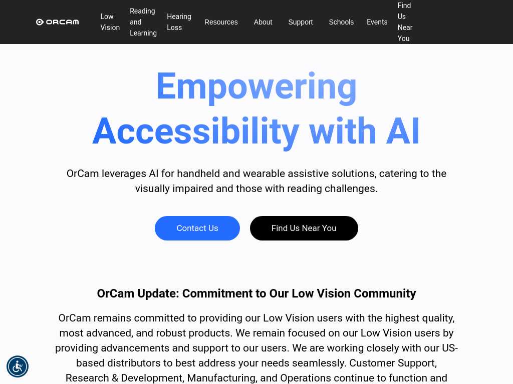 Screenshot of the website of Orcam Technologies