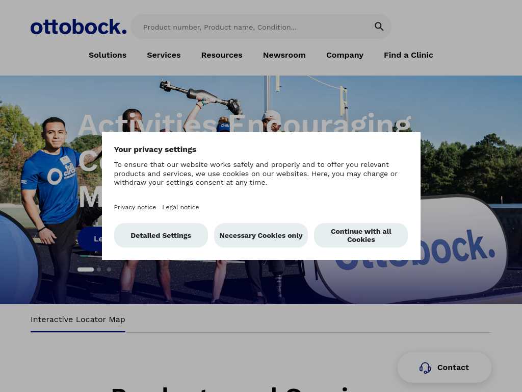 Screenshot of the website of Otto Bock
