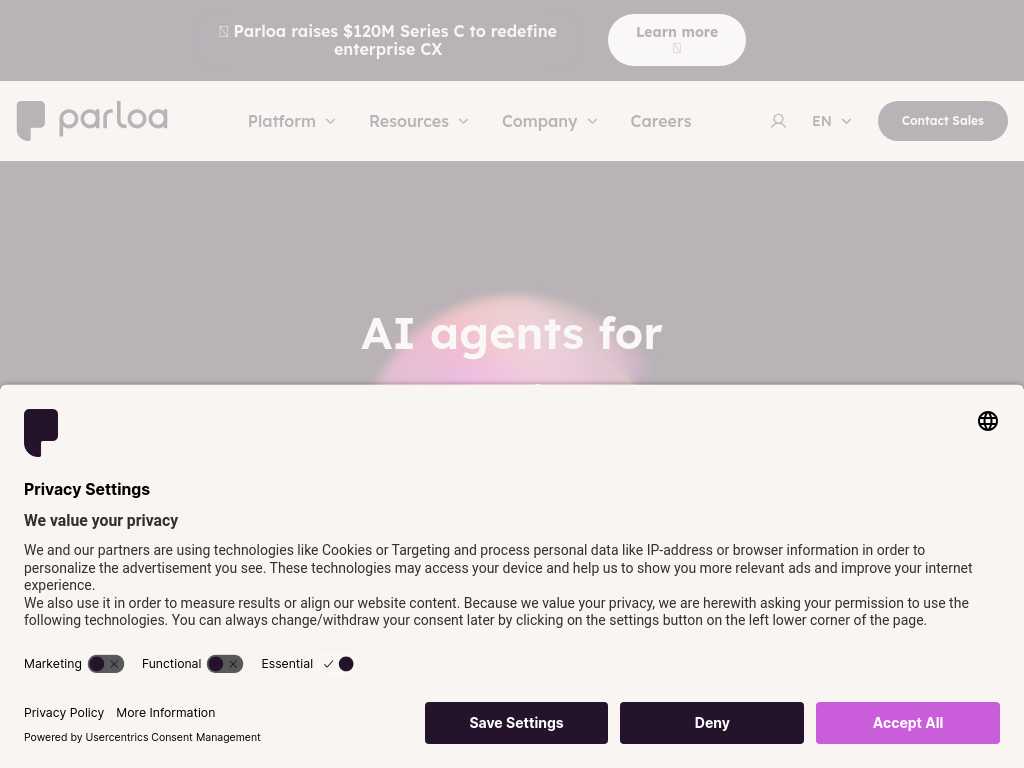 Screenshot of the website of Parloa Technologies