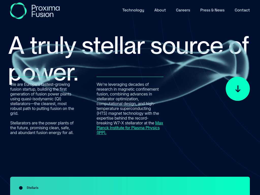 Screenshot of the website of Proxima Fusion