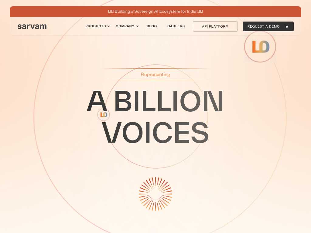 Screenshot of the website of Sarvam