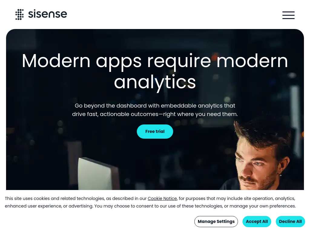 Screenshot of the website of Sisense