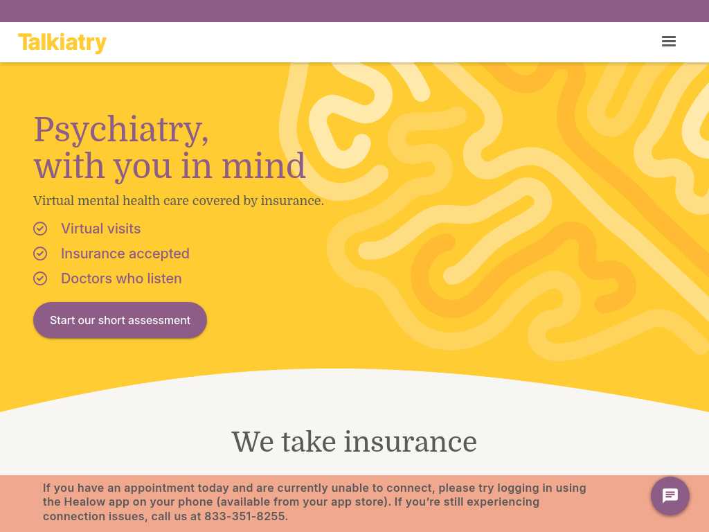 Screenshot of the website of Talkiatry