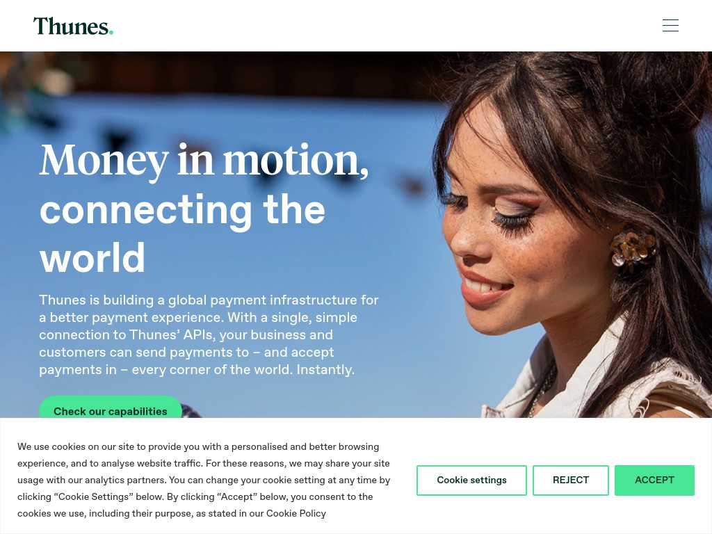 Screenshot of the website of Thunes