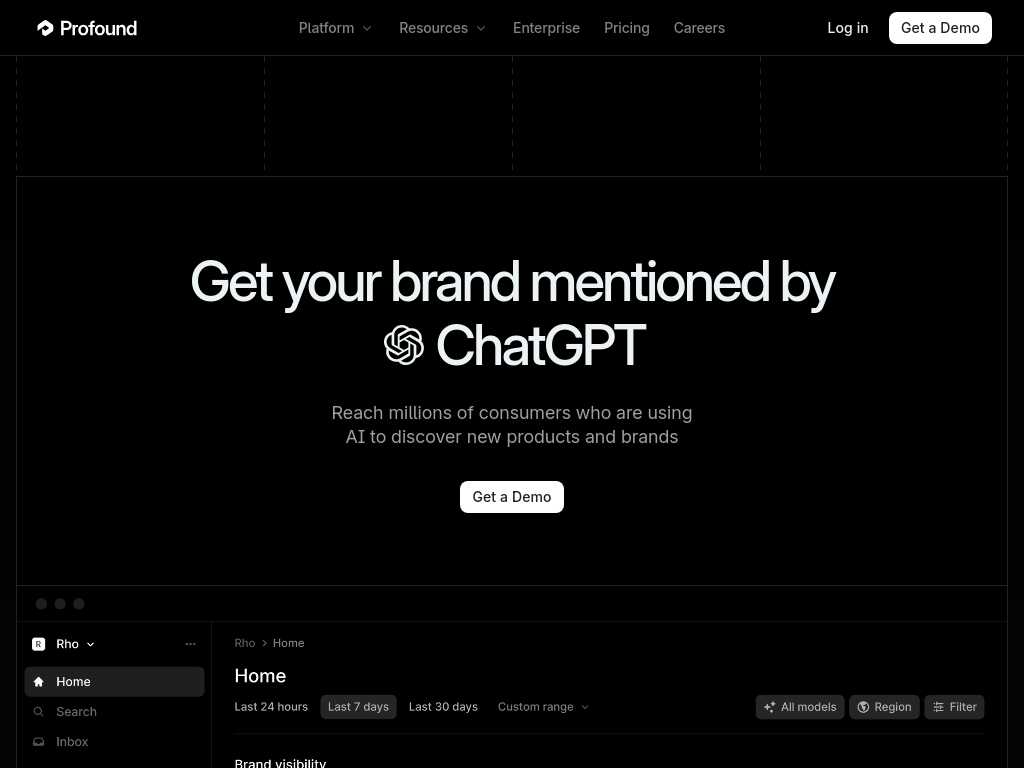 Screenshot of the website of Profound