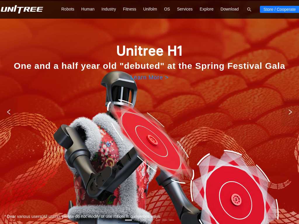 Screenshot of the website of Unitree
