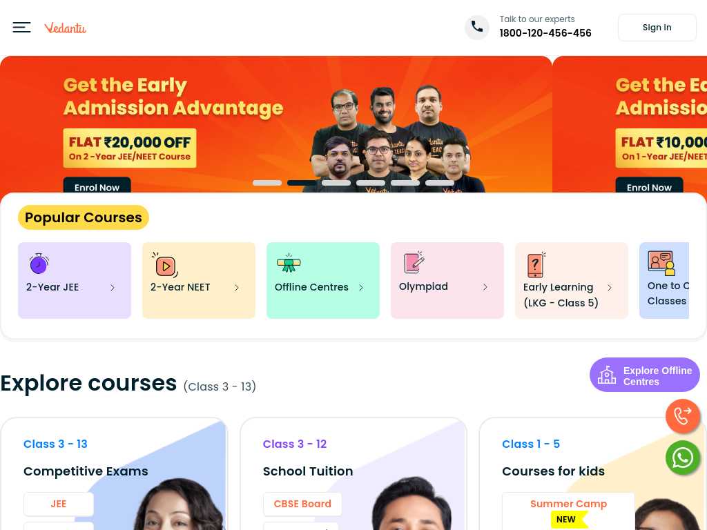 Screenshot of the website of Vedantu