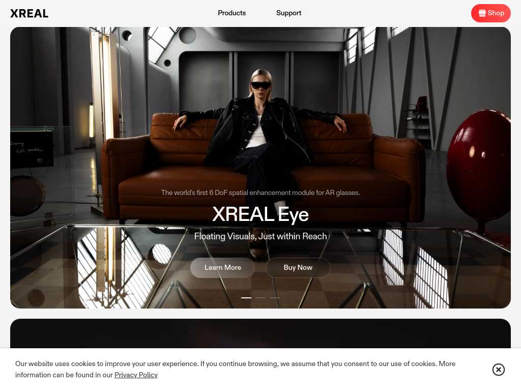 Screenshot of the website of XREAL