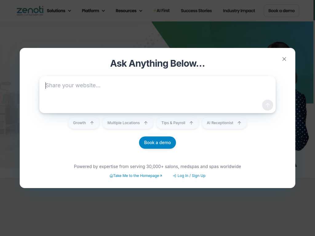 Screenshot of the website of Zenoti