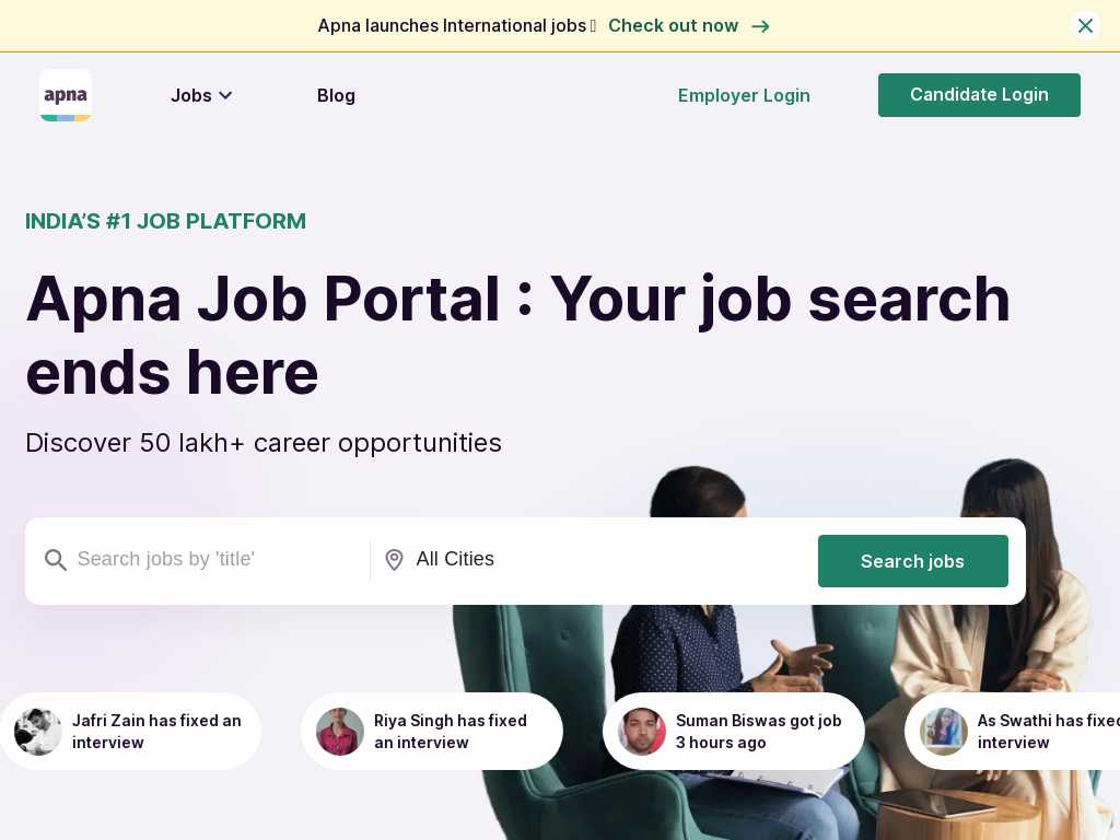 Screenshot of the website of Apna