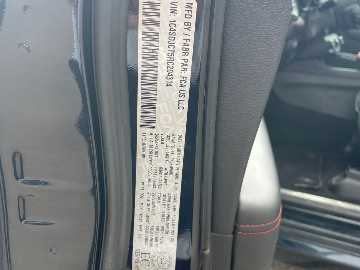 Photo 12 from auction – 2024 DODGE DURANGO R/T with VIN 1C4SDJCT5RC204314