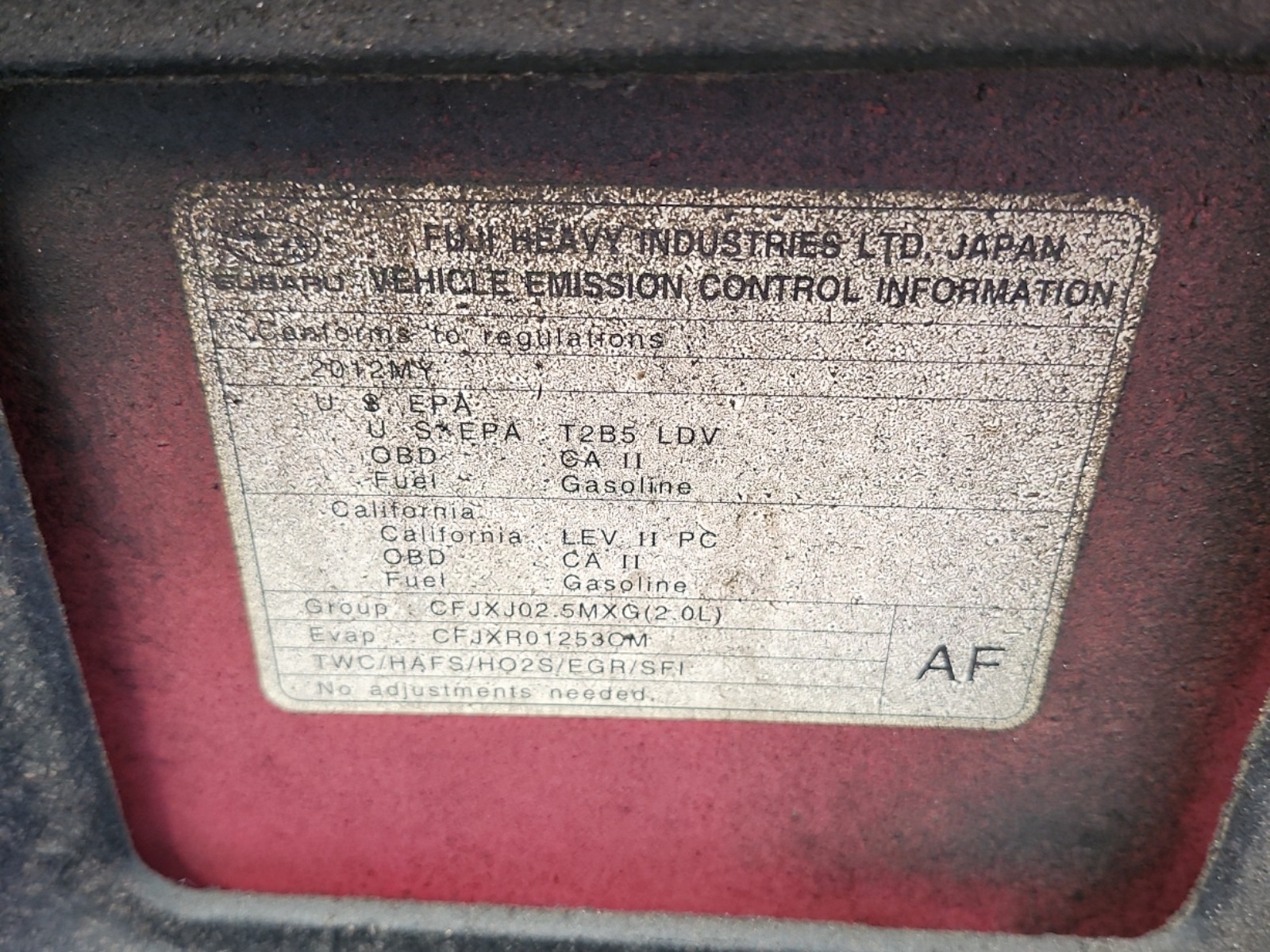 Photo 11 from auction – 2012 SUBARU IMPREZA 2.0I W/TOURING PKG with VIN JF1GJAC64CH009197