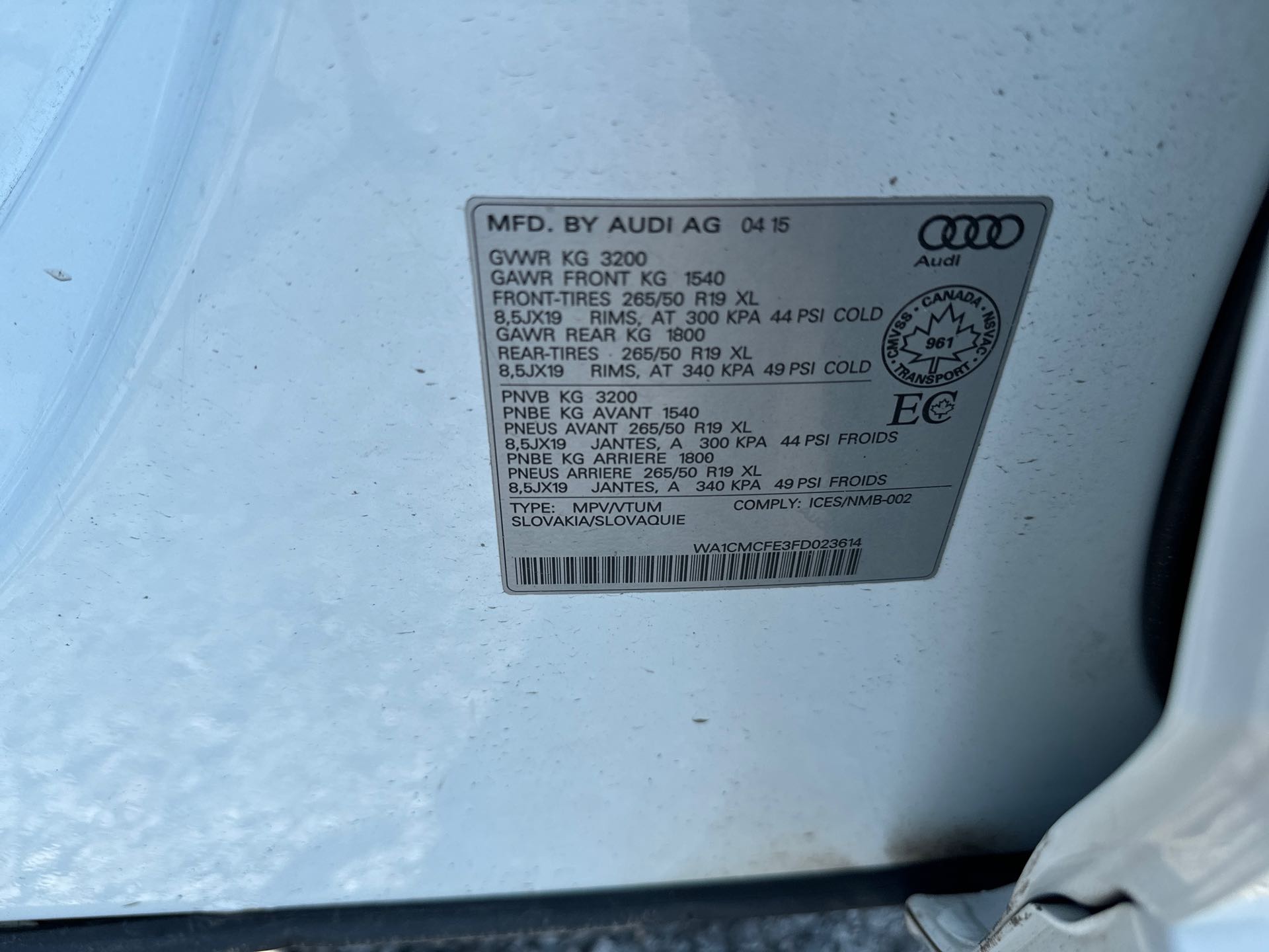 Photo 22 from auction – 2015 AUDI Q7 3.0L TDI PROGRESSIV with VIN WA1CMCFE3FD023614