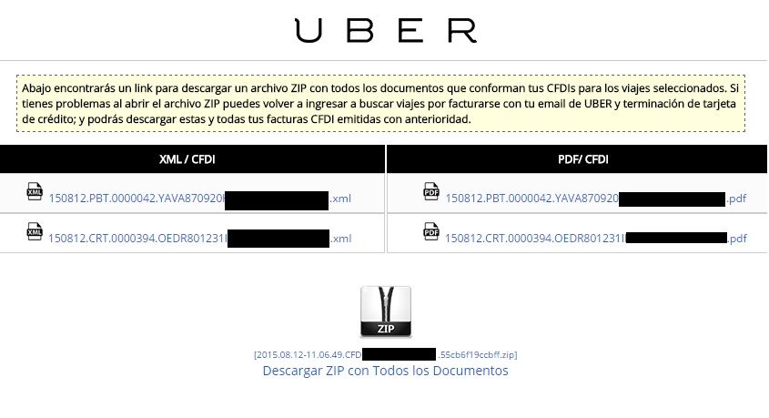 Formatos de factura uber