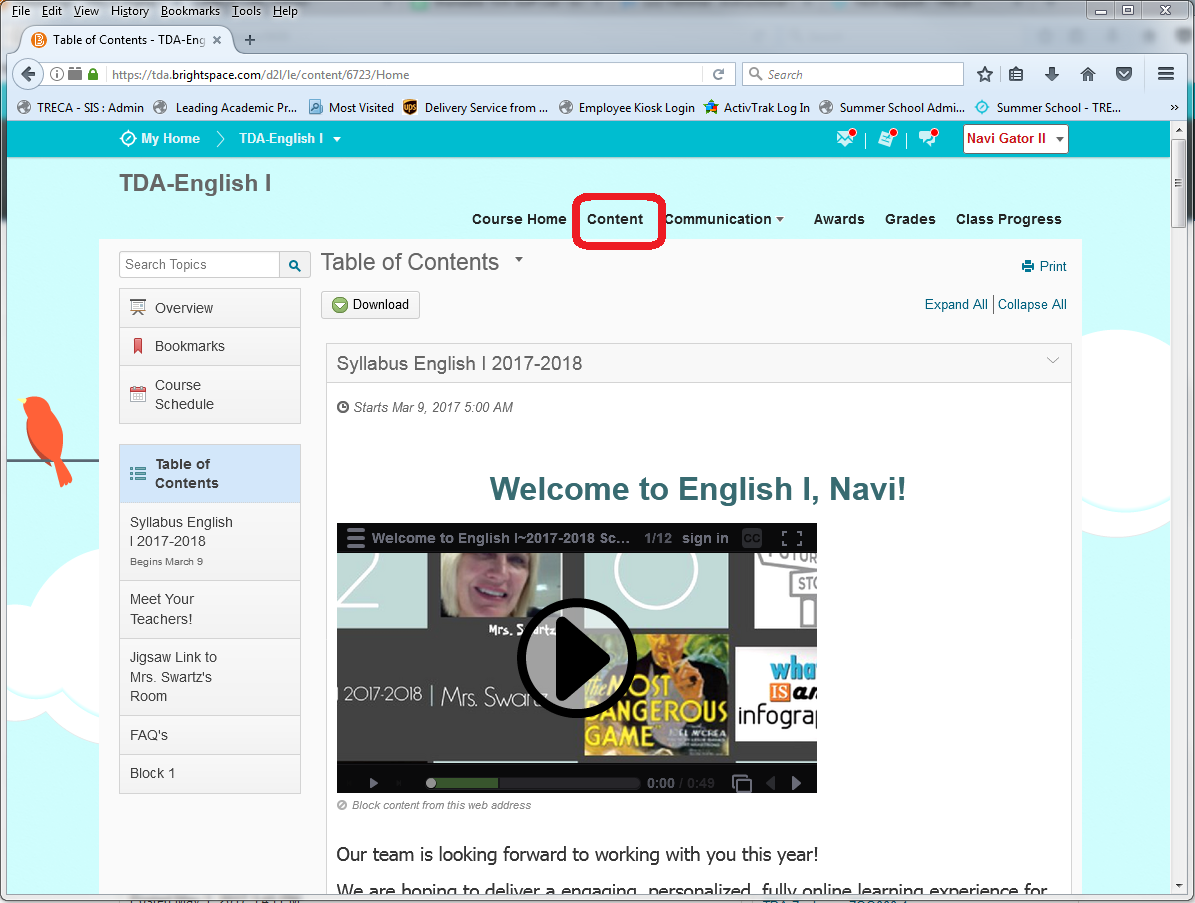Accessing Schoolwork in Brightspace - TRECA
