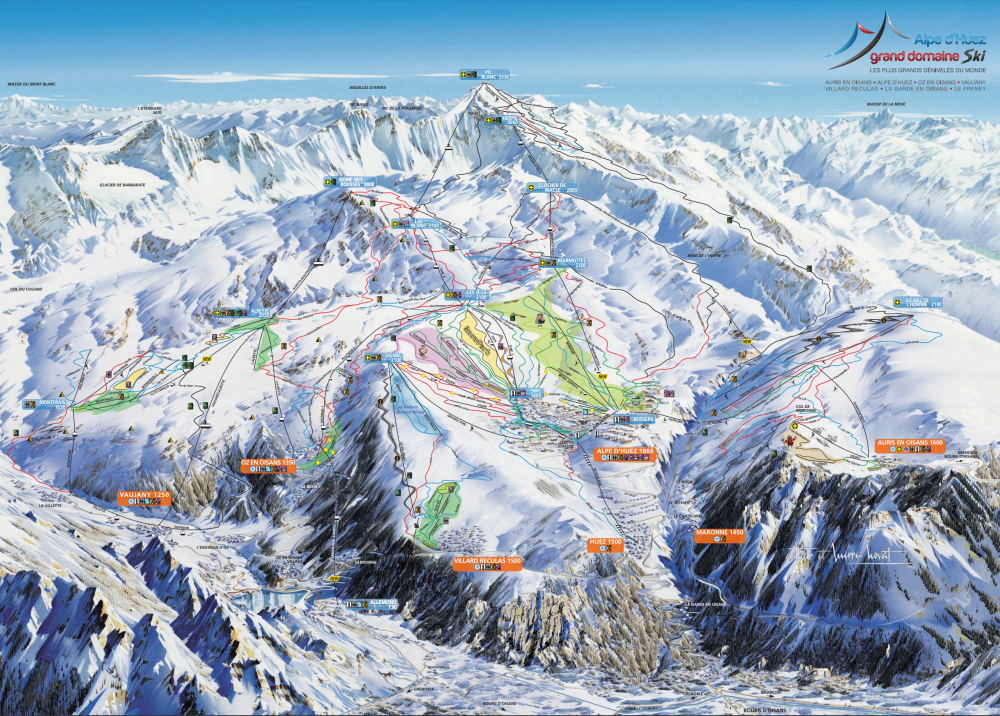 Map of the slopes of l'Alpe d'Huez Grand Domaine