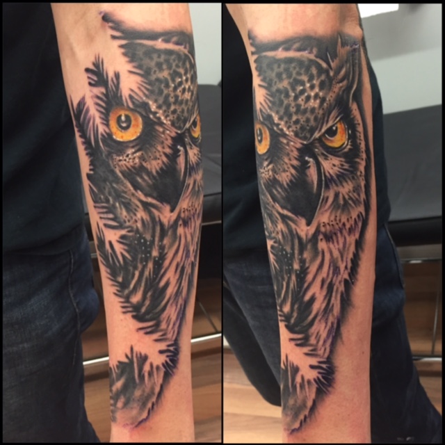 Realistic Owl Tattoo Sleeve