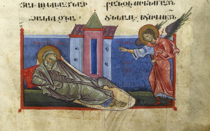 Joseph’s First Dream. Toros Roslin. 1262. Public Domain.