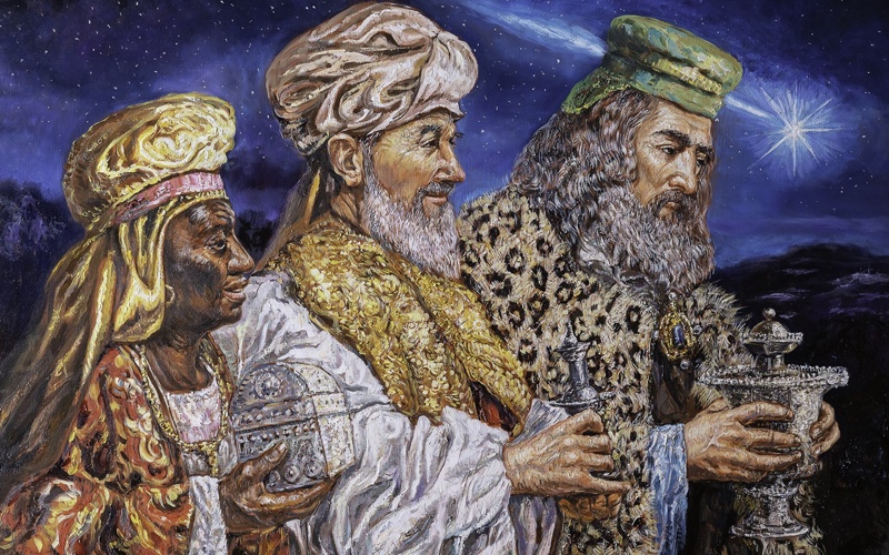 An image of the Magi is featured on one of the Vatican's 2021 Christmas stamps. The images on the stamps were painted by Adam Piekarski, a homeless man from Poland currently living in Rome. (CNS illustration/courtesy Vatican Philatelic and Numismatic Office).