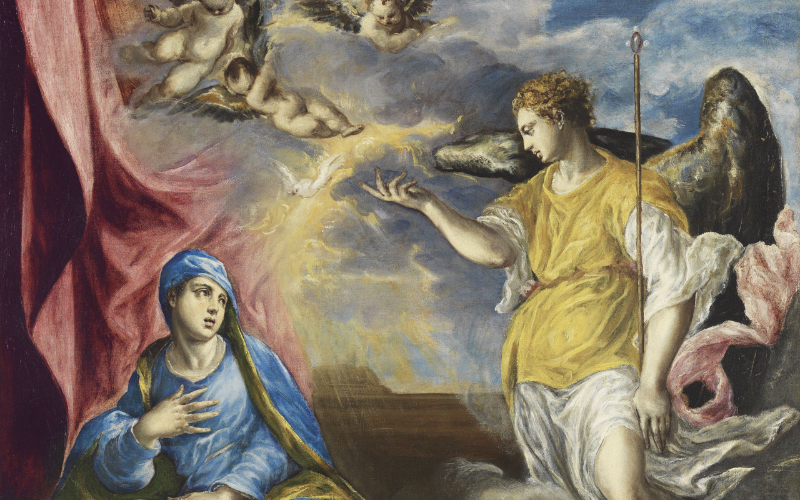 Annunciation. Oil painting on canvas by El Greco. 1575–1576. Public Domain.