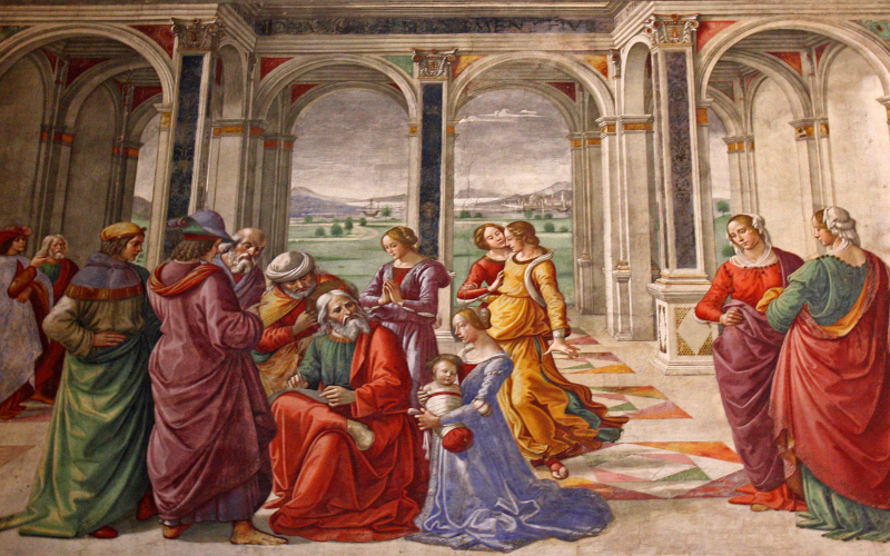 Zacharias writes down the name of his Son, fresco, Domenico Ghirlandaio (1449-1494). Public Domain.