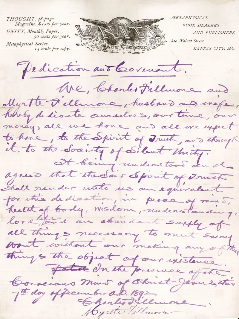Charles and Myrtle Fillmore Covenant 1892