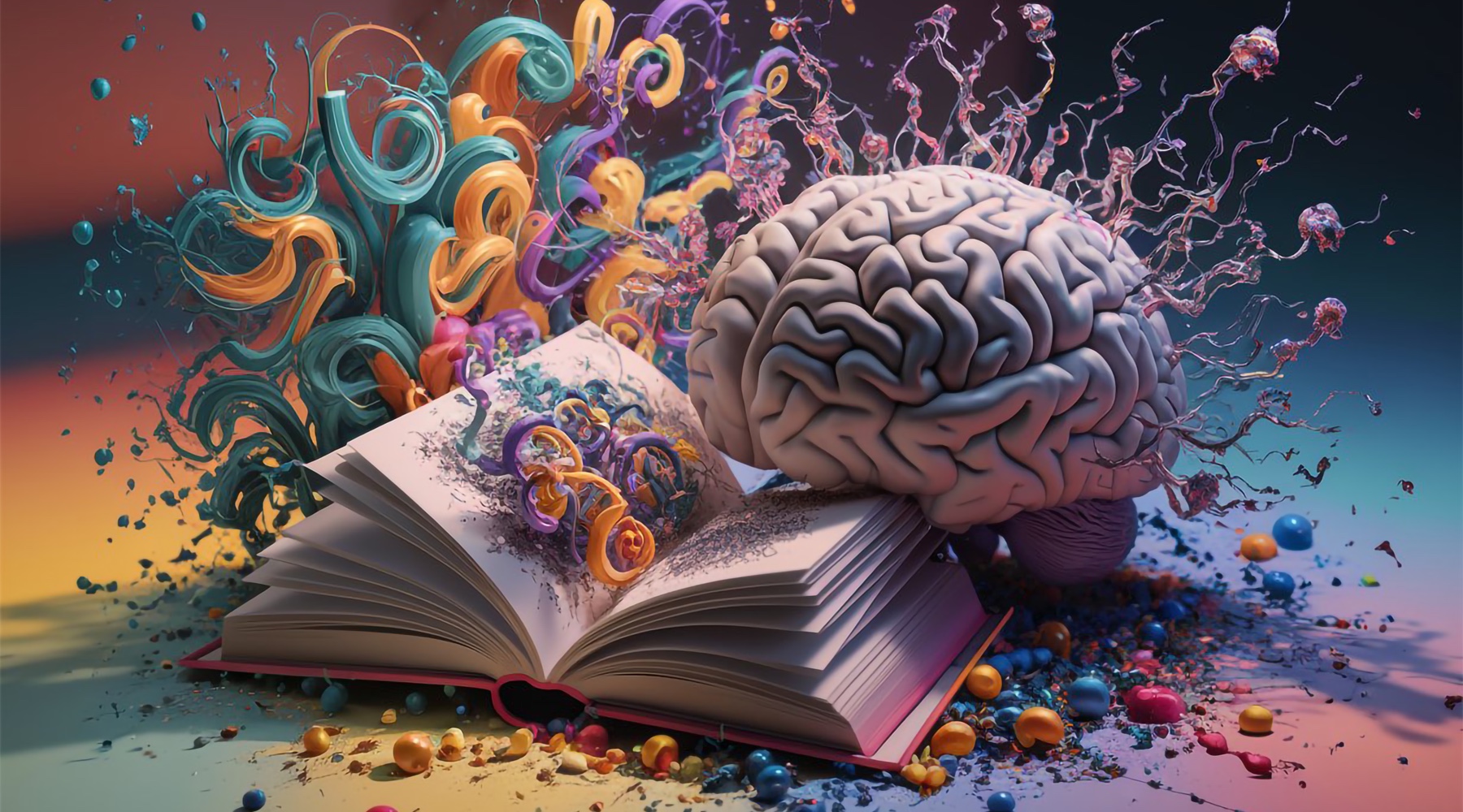 3D rendering of book and brain spash storm. Licensed from Freepik Company S.L.
