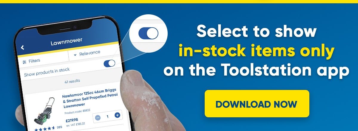 Toolstation app showing in-stock toggle