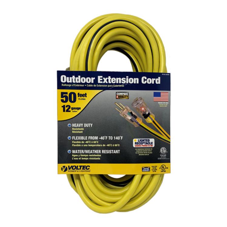 Voltec 50' Yellow 12/3 3Conductor Lighted End Extension Cord 300V at TSW