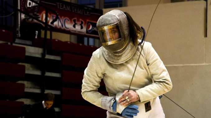 The fencing team competed to a 2-2 record at the Temple Invitational at McGonigle Hall on Feb. 24. The seniors were honored in a pre-match ceremony. | DANIEL PELLIGRINE / TTN The fencing team competed to a 2-2 record at the Temple Invitational at McGonigle Hall on Feb. 24. The seniors were honored in a pre-match ceremony. | DANIEL PELLIGRINE / TTN