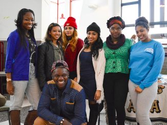 (FRONT) Kwashee Totimeh created videos on YouTube to reminisce about his freshman year at Temple. He and some of his friends, also pictured, agreed that they remembered students being more open and friendly when they first started their college educations, in terms of joining organizations and within social circles. | Sash Schaeffer TTN