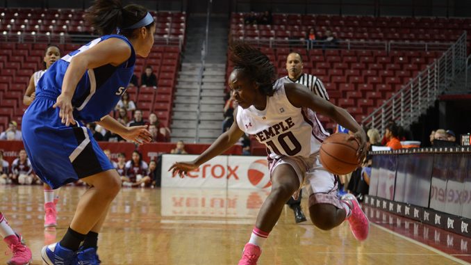 Salome “Sally” Kabengano dribbles during a game last season against Saint Louis. During her first and only season with the Owls, Kabengano started almost every game at forward, averaging 5.8 points and more than 30 minutes per game. Kabengano dropped out of Temple and returned to Sweden, where she is now playing professionally. | Maggie Trapani TTN Salome “Sally” Kabengano dribbles during a game last season against Saint Louis. During her first and only season with the Owls, Kabengano started almost every game at forward, averaging 5.8 points and more than 30 minutes per game. Kabengano dropped out of Temple and returned to Sweden, where she is now playing professionally. | Maggie Trapani TTN