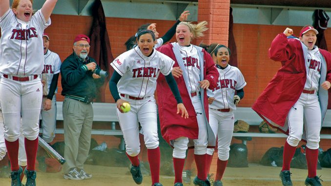 Members of the 2006 softball team celebrate during a spring game at the Ambler Sports Complex. The Board of Trustees voted to cut the team in December. | TTN FILE PHOTO Members of the 2006 softball team celebrate during a spring game at the Ambler Sports Complex. The Board of Trustees voted to cut the team in December. | TTN FILE PHOTO