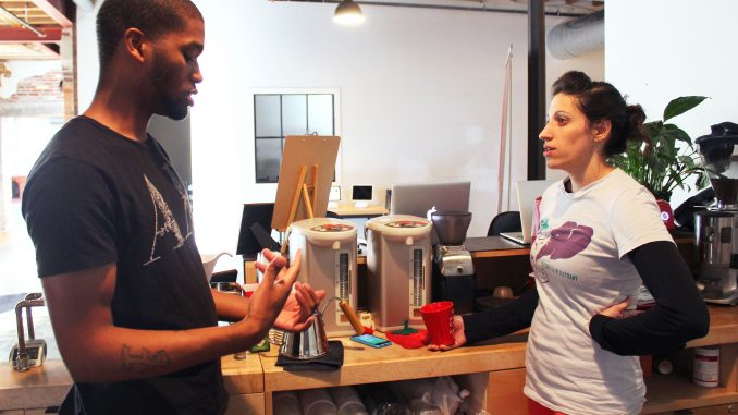 Lisa Miccolis (right) is the owner and founder of The Monkey and the Elephant cafe. Naje Taylor, a current employee and former foster youth, has worked at M&E since August. Claire Sasko |TTN Lisa Miccolis (right) is the owner and founder of The Monkey and the Elephant cafe. Naje Taylor, a current employee and former foster youth, has worked at M&E since August. Claire Sasko |TTN
