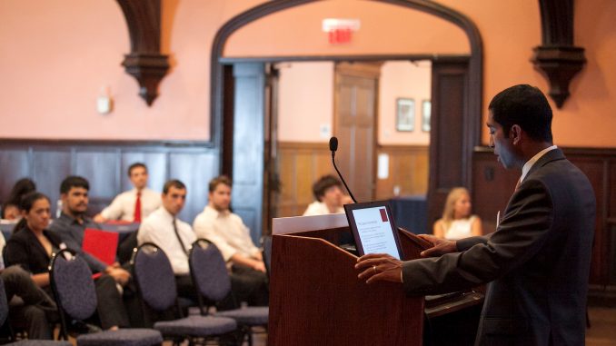 SpeechCourtesy01 Azhar Majeed speaks before a crowd at his organization’s Student Networking Conference earlier this year in Philadelphia. | COURTESY Azhar Majeed