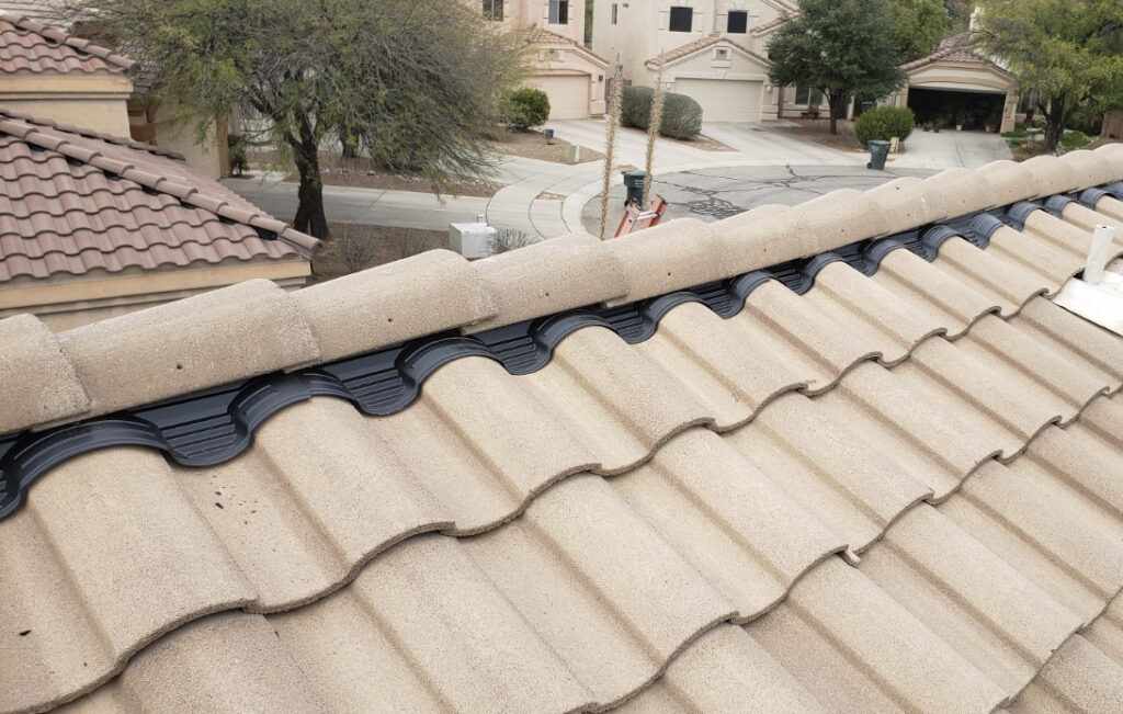 top of a tile roof being inspected