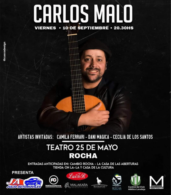 Carlos Malo en vivo en el Teatro 25 de Mayo de Rocha, junto a artistas invitadas