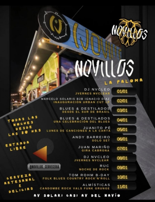 Música en vivo en Cervecería Novillos La Paloma – Enero 2026