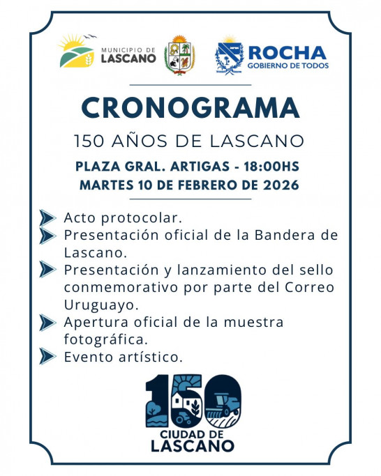 Aniversario 150 años de Lascano 2026 en Plaza General Artigas