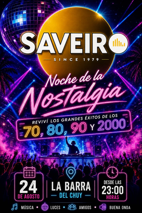 Noche de la Nostalgia en Saveiro: grandes éxitos de los 70, 80, 90 y 2000 en Barra del Chuy