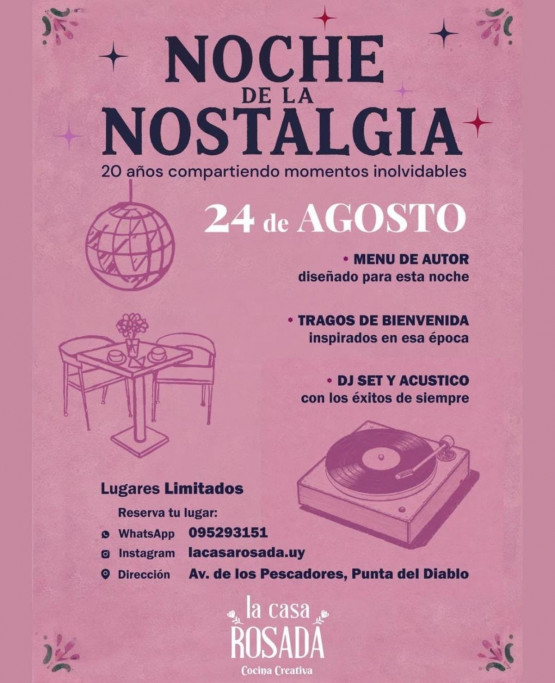 Noche de la Nostalgia en Punta del Diablo: menú de autor, tragos y música en La Casa Rosada