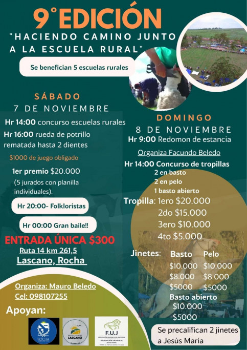 9.ª Edición "Haciendo Camino junto a la Escuela Rural" en Lascano: jineteadas, concursos y folklore