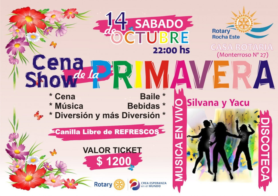 Cena Show de la Primavera en Rocha con música en vivo de Silvana y Yacu